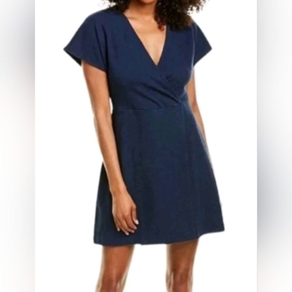 Madewell Navy Blue V-Neck Faux Wrap Flutter Sleeve Midi Dress - Size S